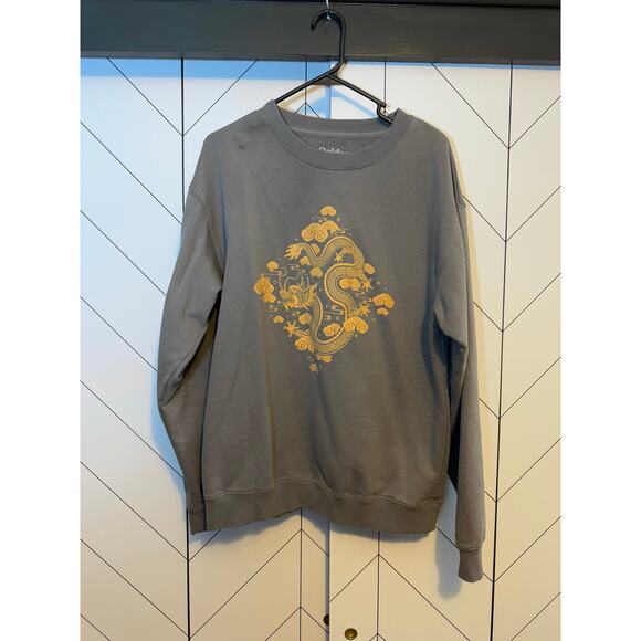 Golden Hour Women’s Large Gray Dragon Diamond Graphic Crewneck Sweatshirt Y2K - Picture 2 of 9